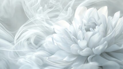 Realistic 3D flower background with wisps of steam, emphasizing the texture and depth of the floral elements. No logos or people present.