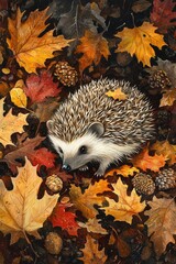 hedgehog in the autumn forest. Selective focus