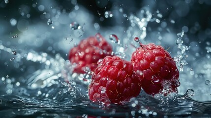 Fresh raspberry fruit with water splash