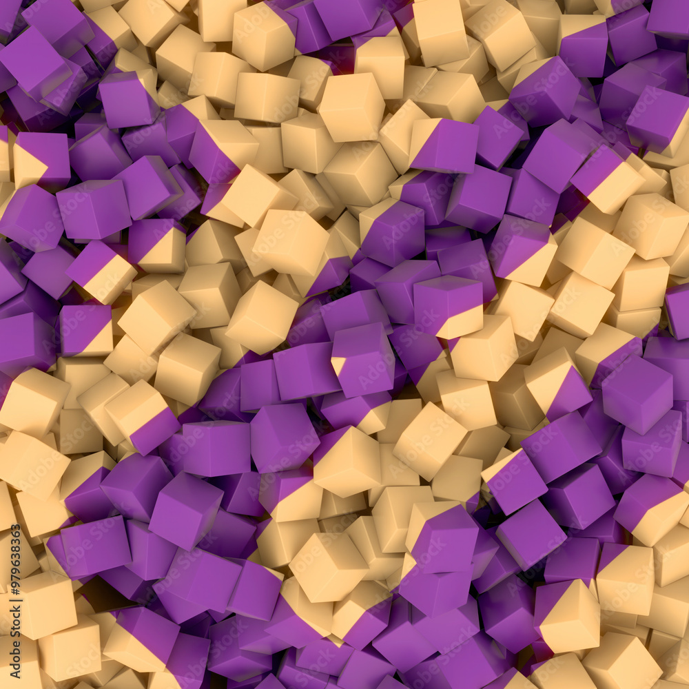 Aufkleber Digital illustration of a simple geometric pattern composed of many small three-dimensional cubes. 3d rendering