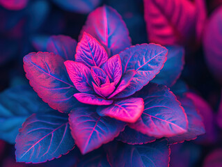 Vibrant Blooming Flower with Psychedelic Colors and Neon Glow Detail