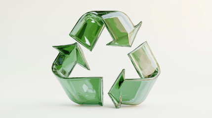 Green glass recycling symbol standing on white background