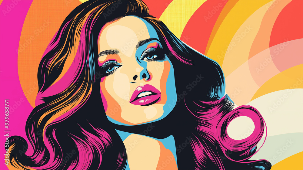 Poster fashion model posing with colorful background design