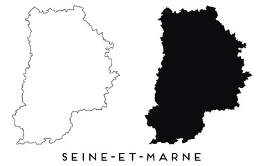 Seine et Marne map outline and black silhouette vector