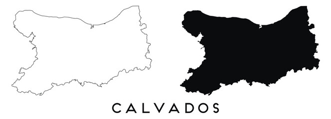 Calvados map outline and black silhouette vector