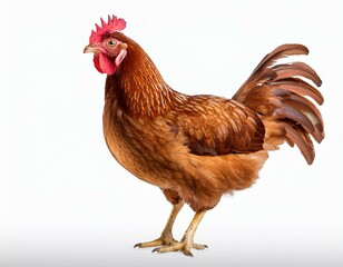 Fototapeta premium Full body of brown chicken hen standing isolated white background
