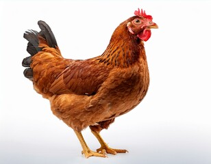 Fototapeta premium Full body of brown chicken hen standing isolated white background