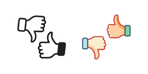 Thumbs up and thumbs down. Vector icon
