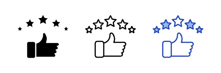 Customer review rating with 5 stars and thumb-up Icon Set
