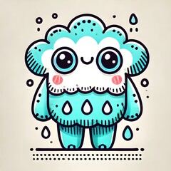 Fototapeta premium Cute Cartoon Cloud Character with Big Eyes and Blushing Cheeks