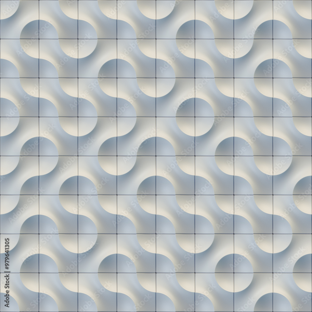 Poster 3d rendering illustration of a white repeating pattern composed of tiles