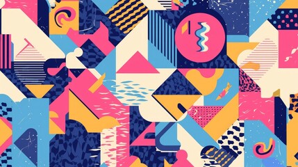Fototapeta premium Trendy abstract geometric design featuring colorful Memphis elements Retro 90s inspired textures and patterns create a vibrant modern artistic backdrop