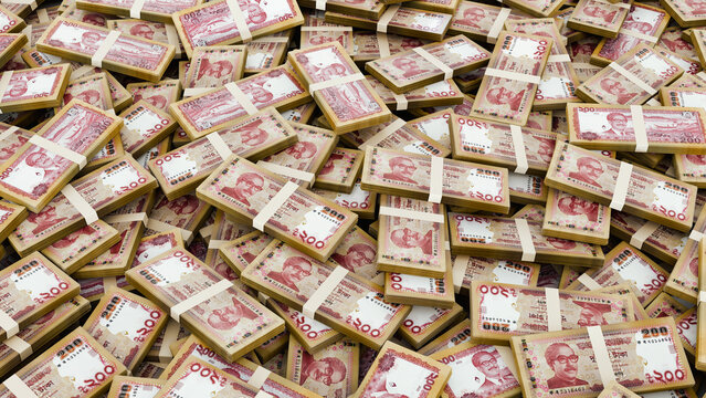 Pile of Bangladesh Currency Bundle-Stack of 200 Taka Notes, High-Resolution Currency Photo.