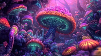 Obraz premium Psychedelic Mushroom Inspired Digital Artwork