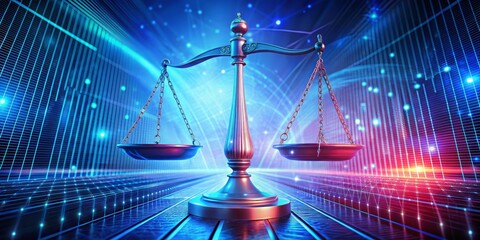 Digital Justice Scales of Balance in a Neon World, law, technology, justice