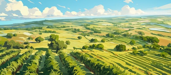 Fototapeta premium Aerial view of an expansive oil palm tree plantation