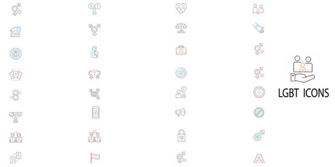 Lgbt simple concept 44 colour icons set.Vector illustration.