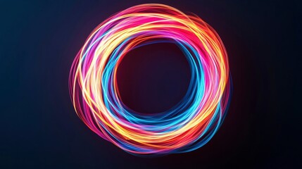 Vibrant swirl of neon lights creating a mesmerizing circular pattern, perfect for backgrounds, digital art, and creative projects.