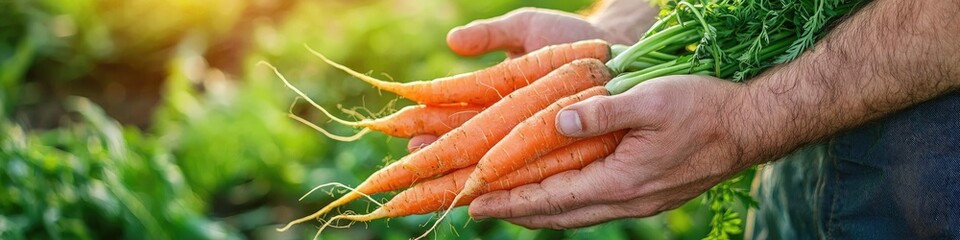 freshly picked carrots in hands. Selective focus