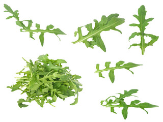A collection of fresh arugula leaves arranged on a transparent background, png, ideal for healthy...