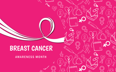 doodles breast cancer awareness background template seamless pattern