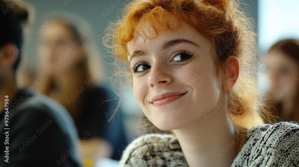 Sticker Smiling Student in a Classroom