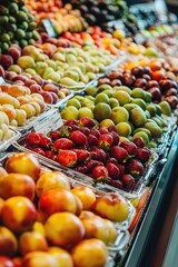 fresh fruit on the shelves in the store. Selective focus