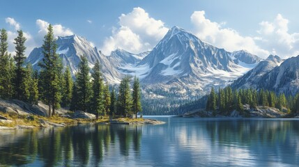 Majestic Mountain Landscape with Pristine Alpine Lake