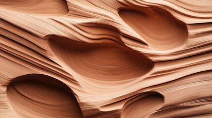 Abstract close-up image of layered sandstone formations with smooth, curved surfaces and rich earthy tones, showcasing natural geological patterns and textures.