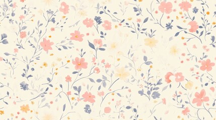 Seamless Floral Pattern in Liberty Style featuring Ditsy Romantic Vintage Ornaments with Small Bellflowers and Swirls in Soft Colors Adorable Motif suitable for Wallpaper Textiles Fabric and Appare