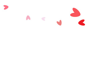 Red hearts confetti. Scatter cornered border on white valentine background. Cartoon confetti love signs graphic design.