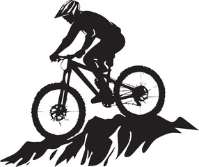 Obraz premium Mountain biker navigating rugged silhouette on white background