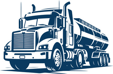 Large tanker truck with trailer stencil illustration