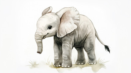 Fototapeta premium Baby elephant standing in the savannah watercolor painting