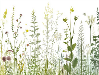 Tall different green plants with flowers