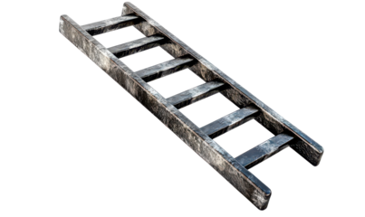 Weathered wooden ladder lying flat, construction, home improvement, isolate on transparent background, png, cutout