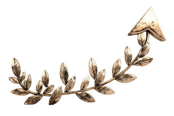 Vintage decorative bronze arrow accented with leaves, perfect for adding a classic touch to any design or artwork, cutout, png