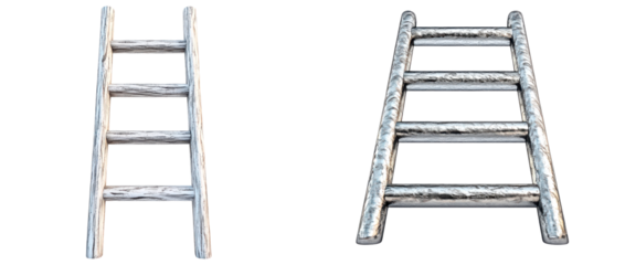 Two wooden ladders angled differently isolate on transparent background, cutout, png