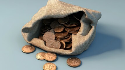 a bag full of coins on a blue background