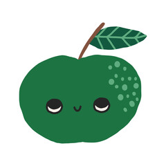 A sweet green happy apple. Vector illustration on a white background