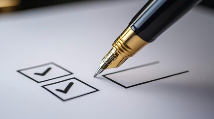Fountain Pen About to Check a Checkbox on a White Sheet of Paper