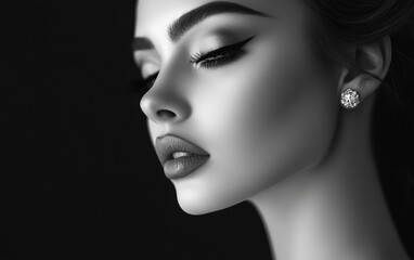 Fototapeta premium Beautiful makeup of a very attractive woman photo as in a photo studio. Studio soft light. 