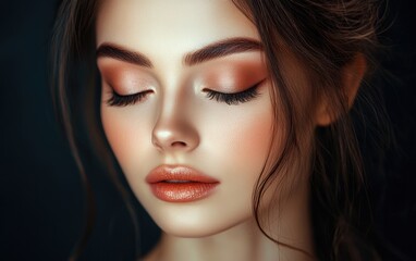 Fototapeta premium Beautiful makeup of a very attractive woman photo as in a photo studio. Studio soft light. 