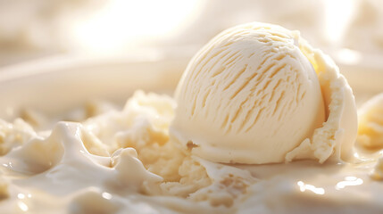 Vanilla ice cream scooped, almost melted