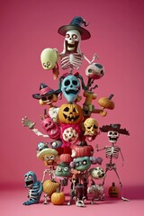 Fototapeta premium a group of cartoon characters on a pink background
