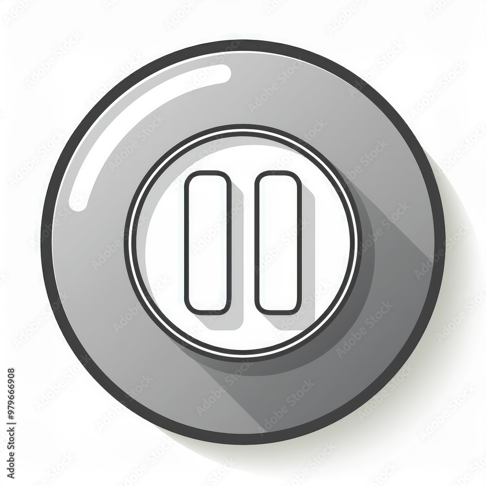 Poster Minimalistic 3D Pause Button Icon in Black and White Circular Design. Modern UI Concept for Multimedia Controls and Digital Interfaces. Vector Logo Png