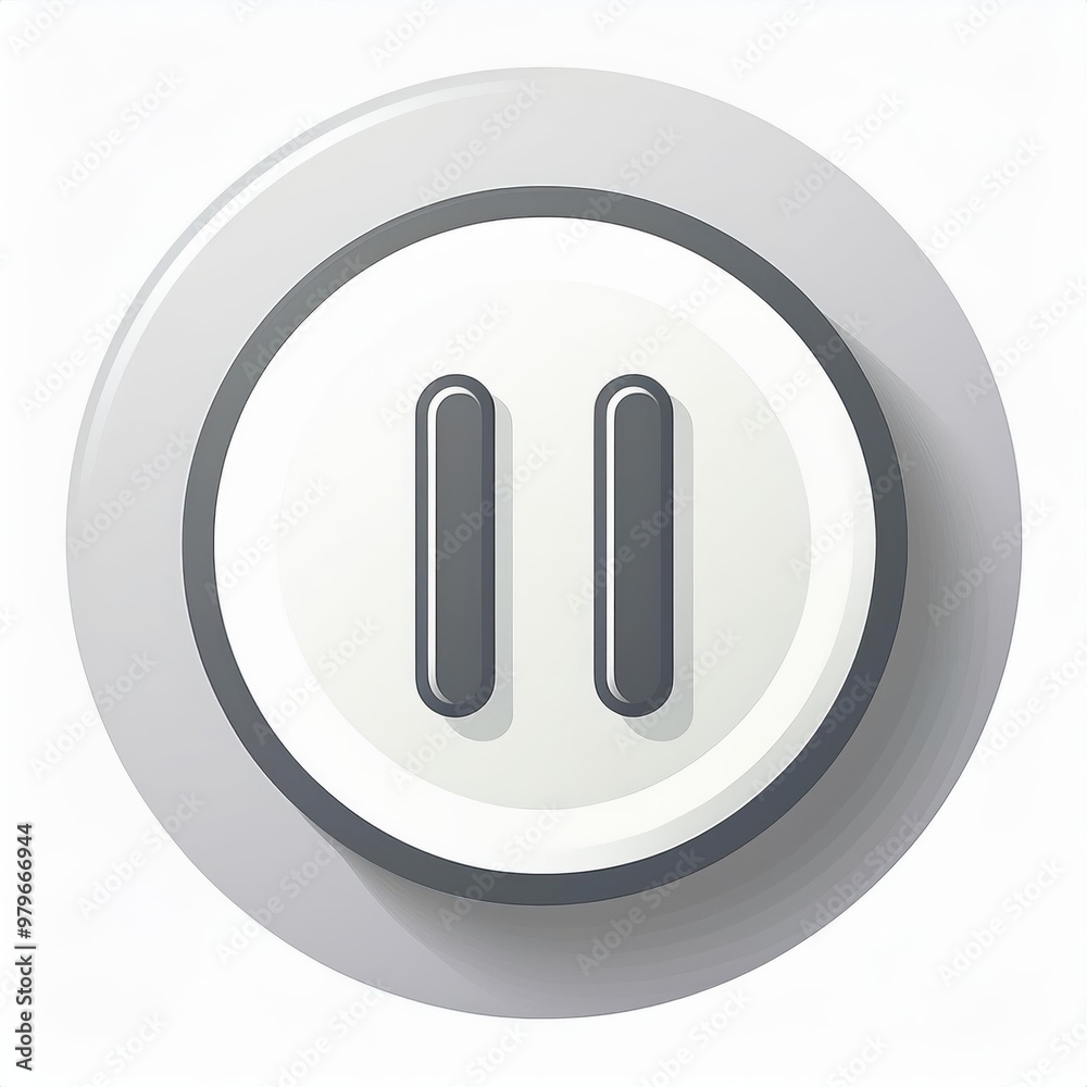 Aufkleber Minimalistic 3D Pause Button Icon in Black and White Circular Design. Modern UI Concept for Multimedia Controls and Digital Interfaces. Vector Logo Png
