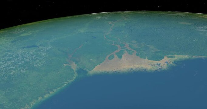 Amazon Delta in planet earth, aerial view from outer space