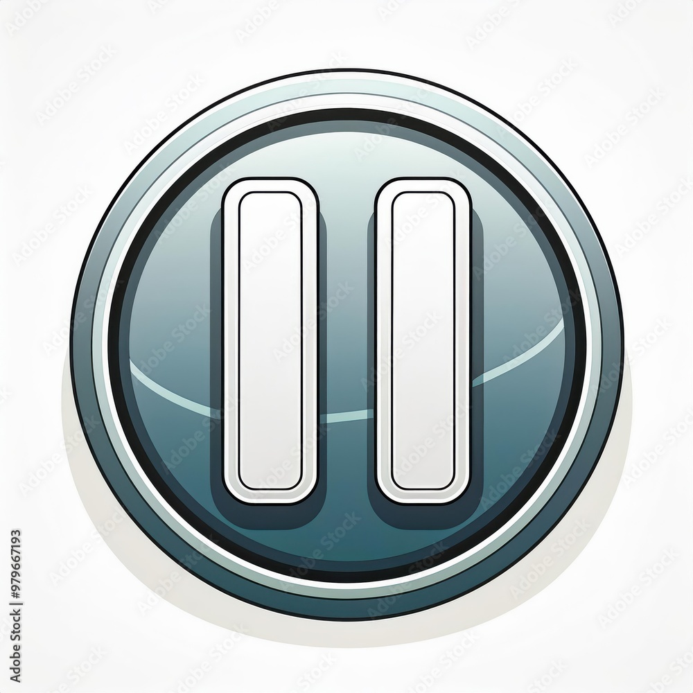 Poster Minimalistic 3D Pause Button Icon in Black and White Circular Design. Modern UI Concept for Multimedia Controls and Digital Interfaces. Vector Logo Png