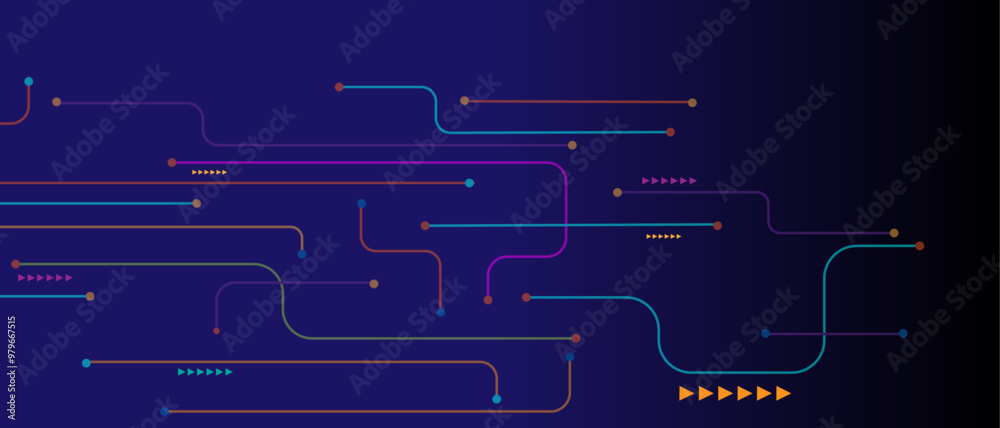 Poster Vector abstract technology on a colorful background. High-tech circuit board connection system, circuit diagram on colorful background.